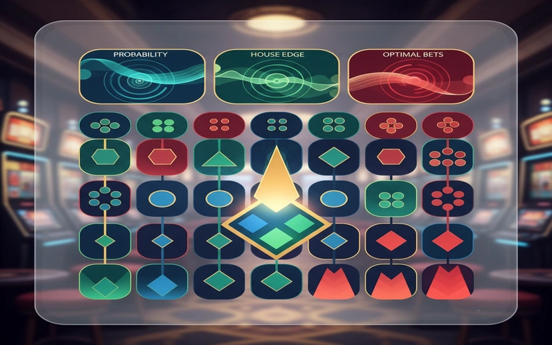 Casino strategy chart displaying probability percentages house edge and optimal betting decisions