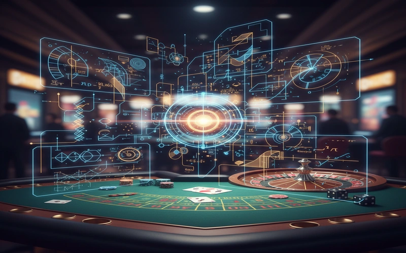 Mathematical probability calculations for casino games showing odds formulas and expected value computations