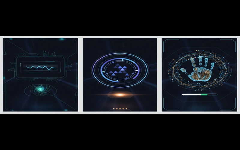 Secure login process showing password entry two-factor authentication code and biometric verification steps