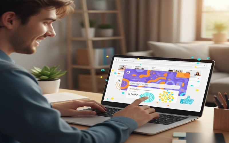 Student successfully applying discount codes to save on online courses